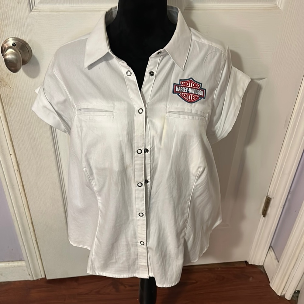 COPY - Harley Davidson, xl, red, white and blue, snap up shirt. Like new